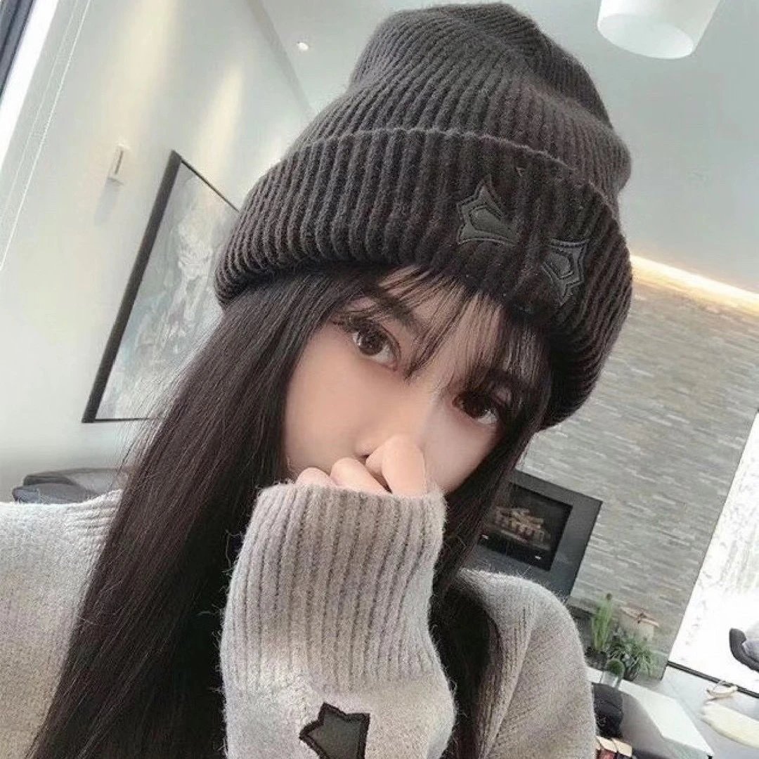 冬款克罗心保暖针织帽男情侣加厚拼皮秋季潮百搭男款女款帽子