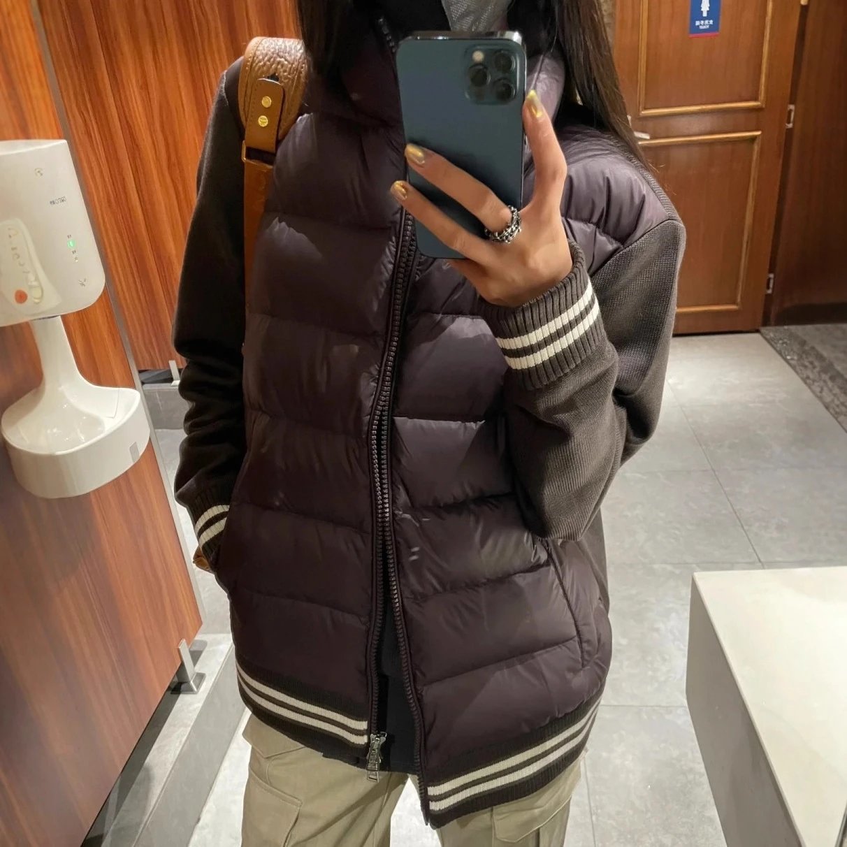 M蒙家网红款毛织拼接90白鸭绒羽绒服毛衣外套男女