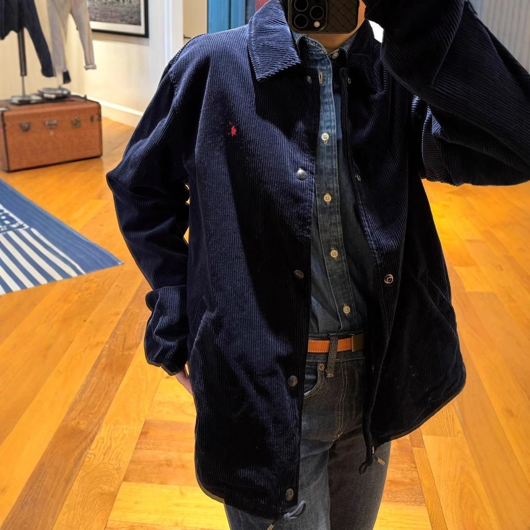 本早春新款RL拉夫小马复古灯芯绒教练工装翻领夹克外套男女