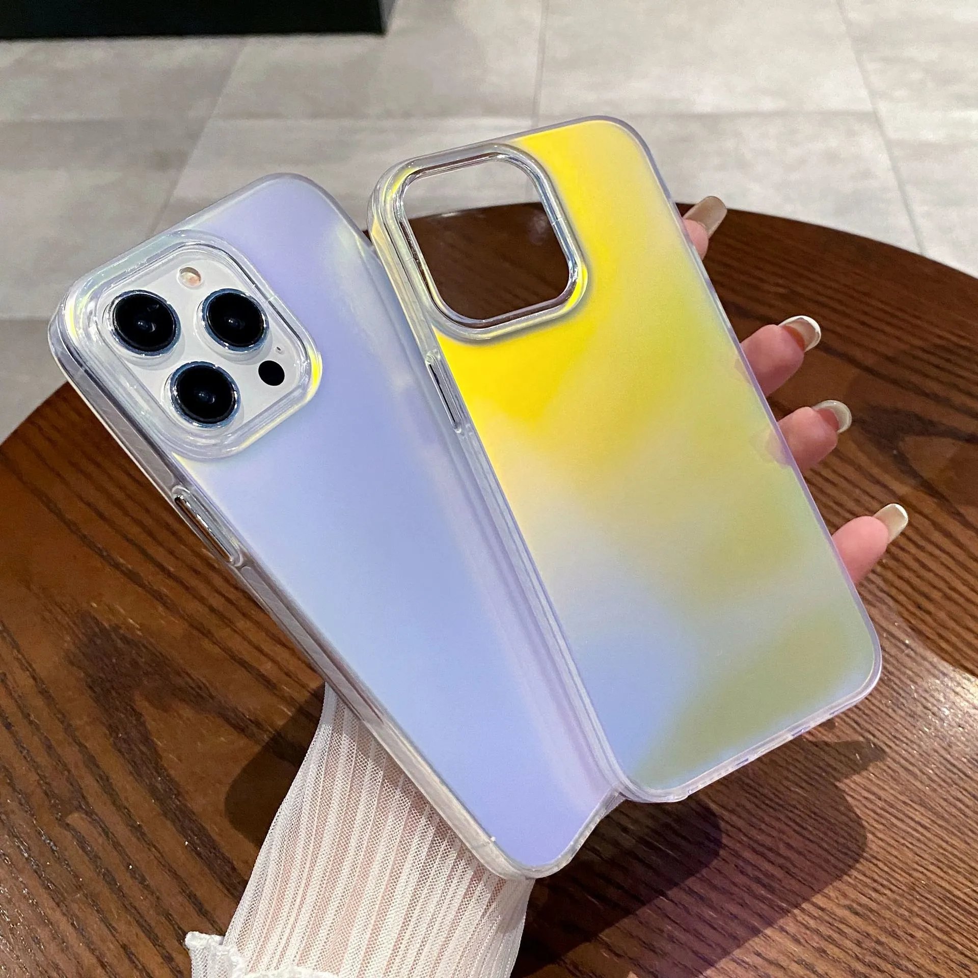 高级渐变镭射iPhone15pro手机壳苹果13防摔保护套双面IMD16简约11