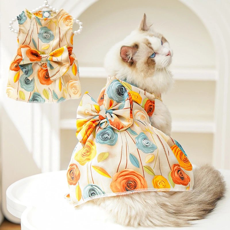 3D立体玫瑰花宠物狗狗猫咪衣服用品夏款泰迪比熊布偶猫薄