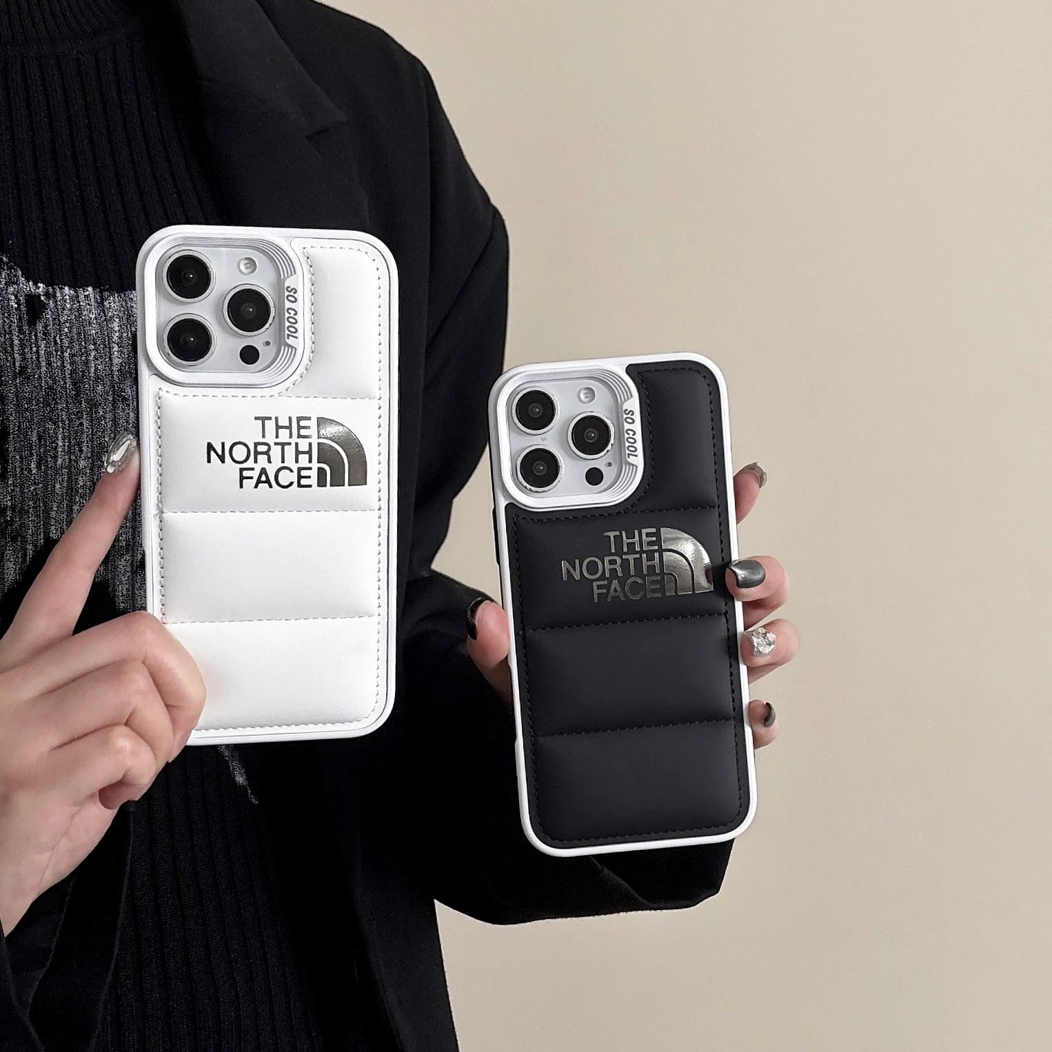 双色烫银充棉羽绒服苹果16PM手机壳防摔保护套iPhone13情侣15Pro