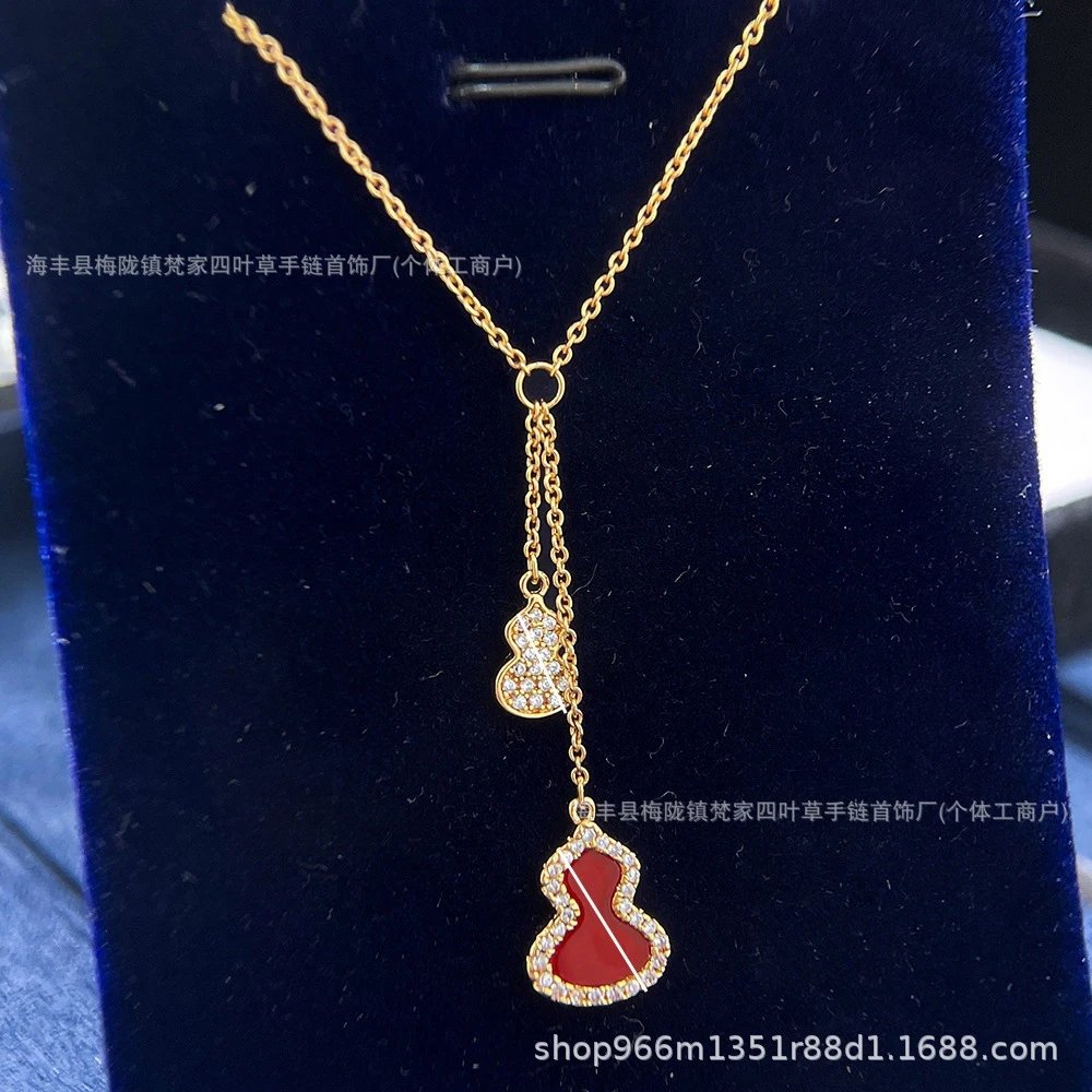 麒麟葫芦项链镀18K金玫瑰金红玛瑙白贝母吊坠锁骨链女情人节礼物
