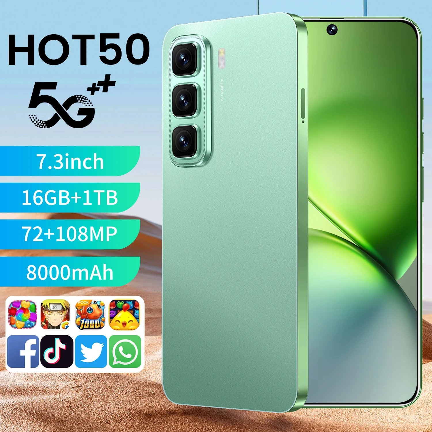 手机新款Hot 50 16+1TB穿孔屏安卓8.1智能一体机爆款便宜