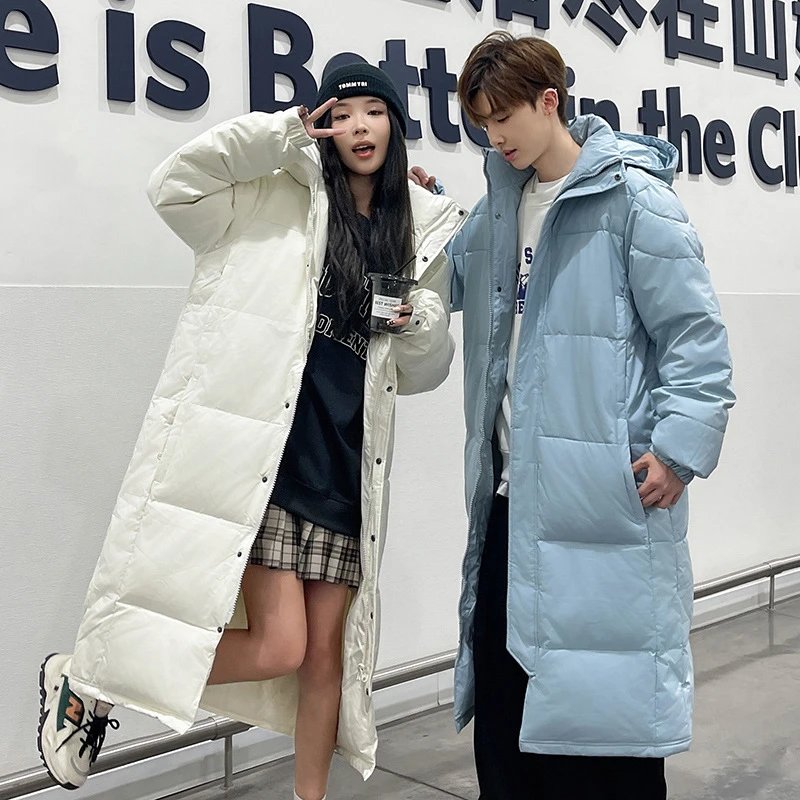 批秋冬新品情侣同款长款过膝羽绒服男中戏女宽松休闲保暖外套
