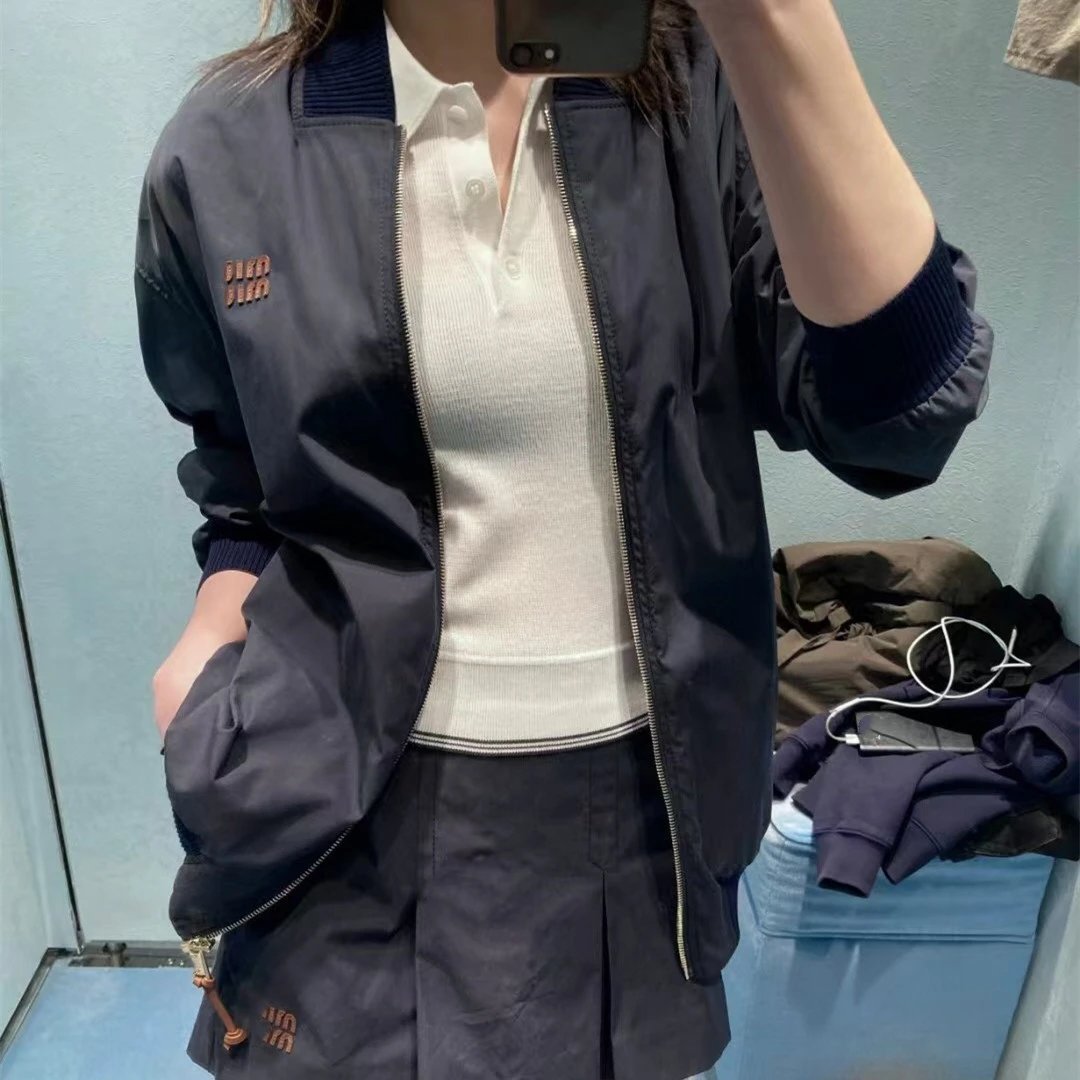MIU家巴拿马棉质飞行员纯色夹克外套男女开衫