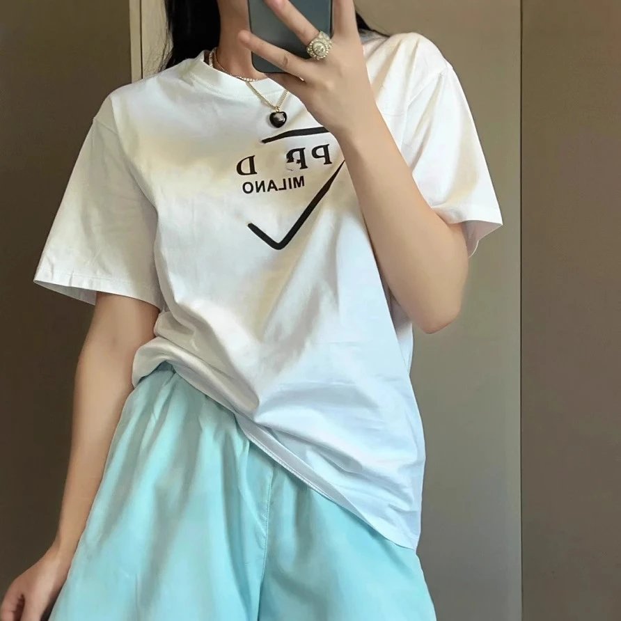 P家 夏季新款植绒三角字母印花圆领短袖T恤男女