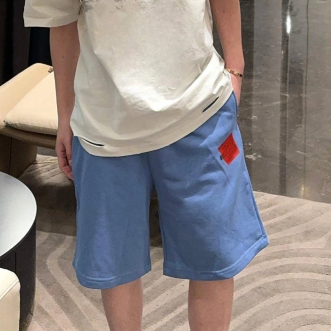 夏季新款巴黎B家胶布字母蓝色五分裤短裤卫裤运动裤男女