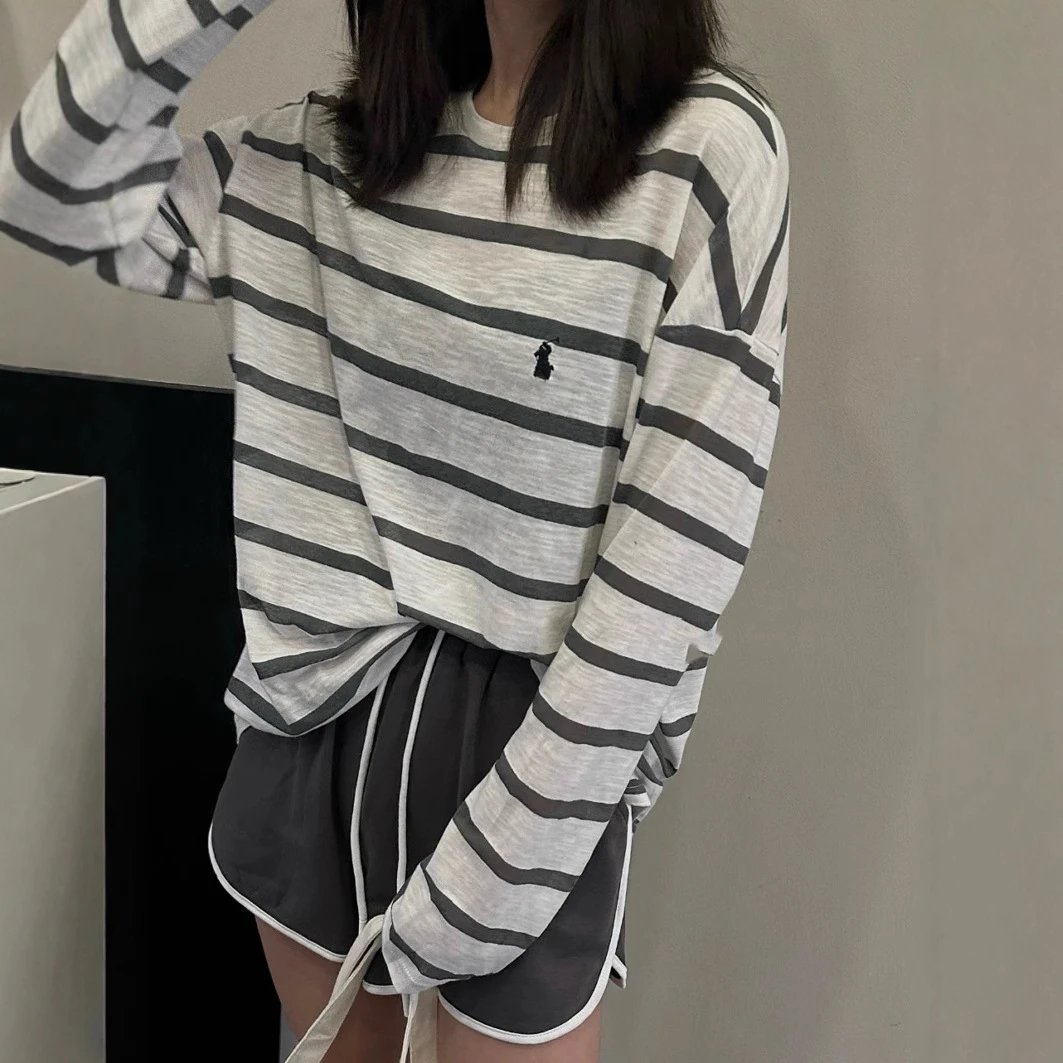 拉夫小马家小标刺绣条纹防晒长袖短裤套装女装