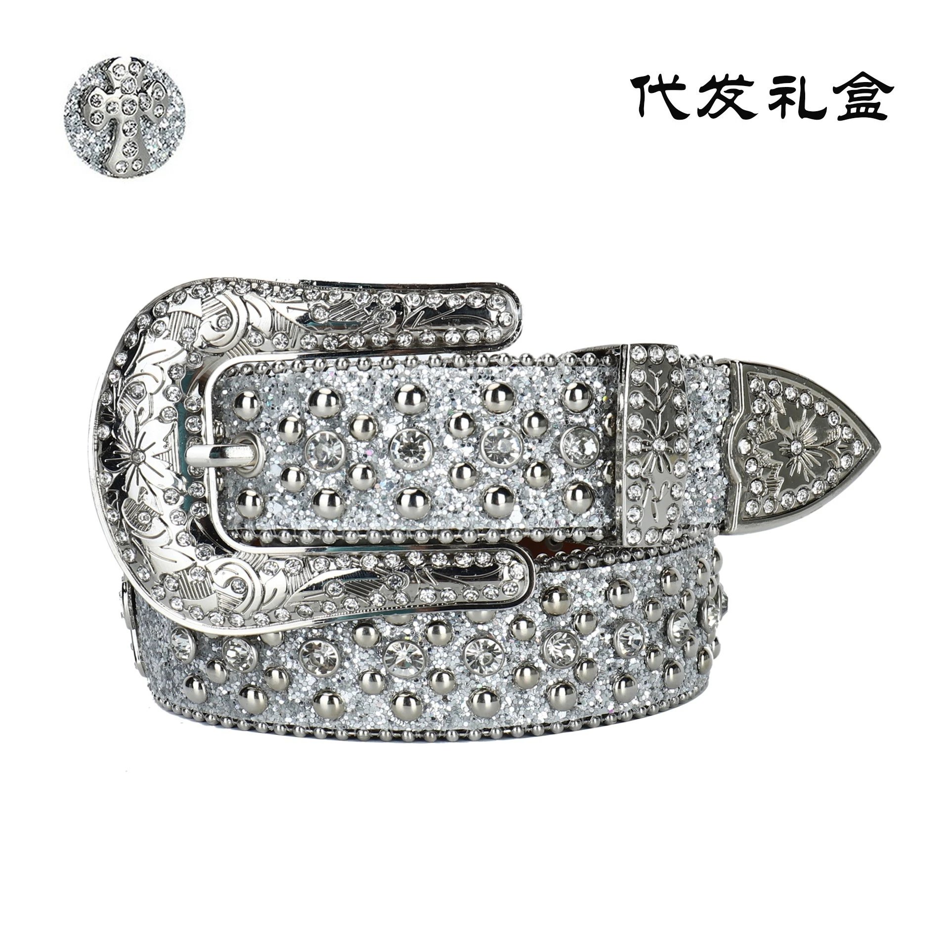 欧美跨境银色闪光水钻腰带女式镶嵌满钻时尚个性潮流女式腰带批发