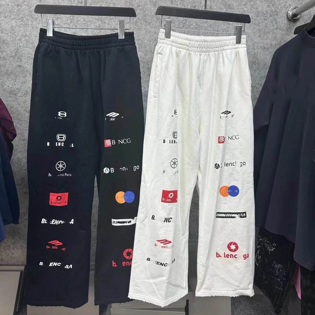 本巴黎B家满印LOGO赛车服男女宽松休闲运动长裤