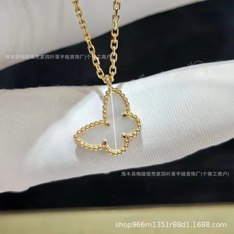 梵家V金四叶草小蝴蝶贝母项链女高级气质蝴蝶锁骨链风