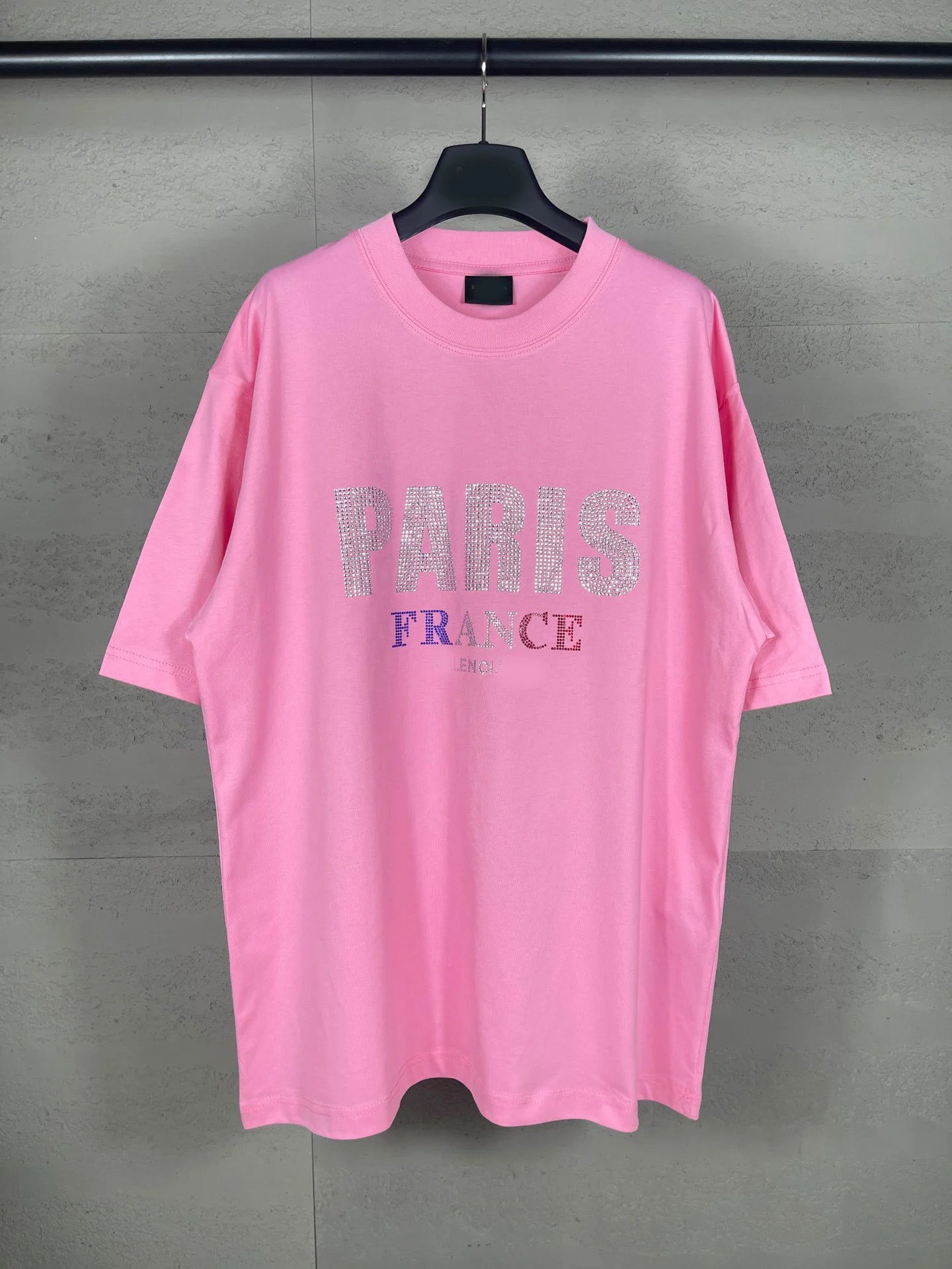 夏季巴黎正面以paris. Stress背烫钻男女短袖T恤宽松休闲打底衫