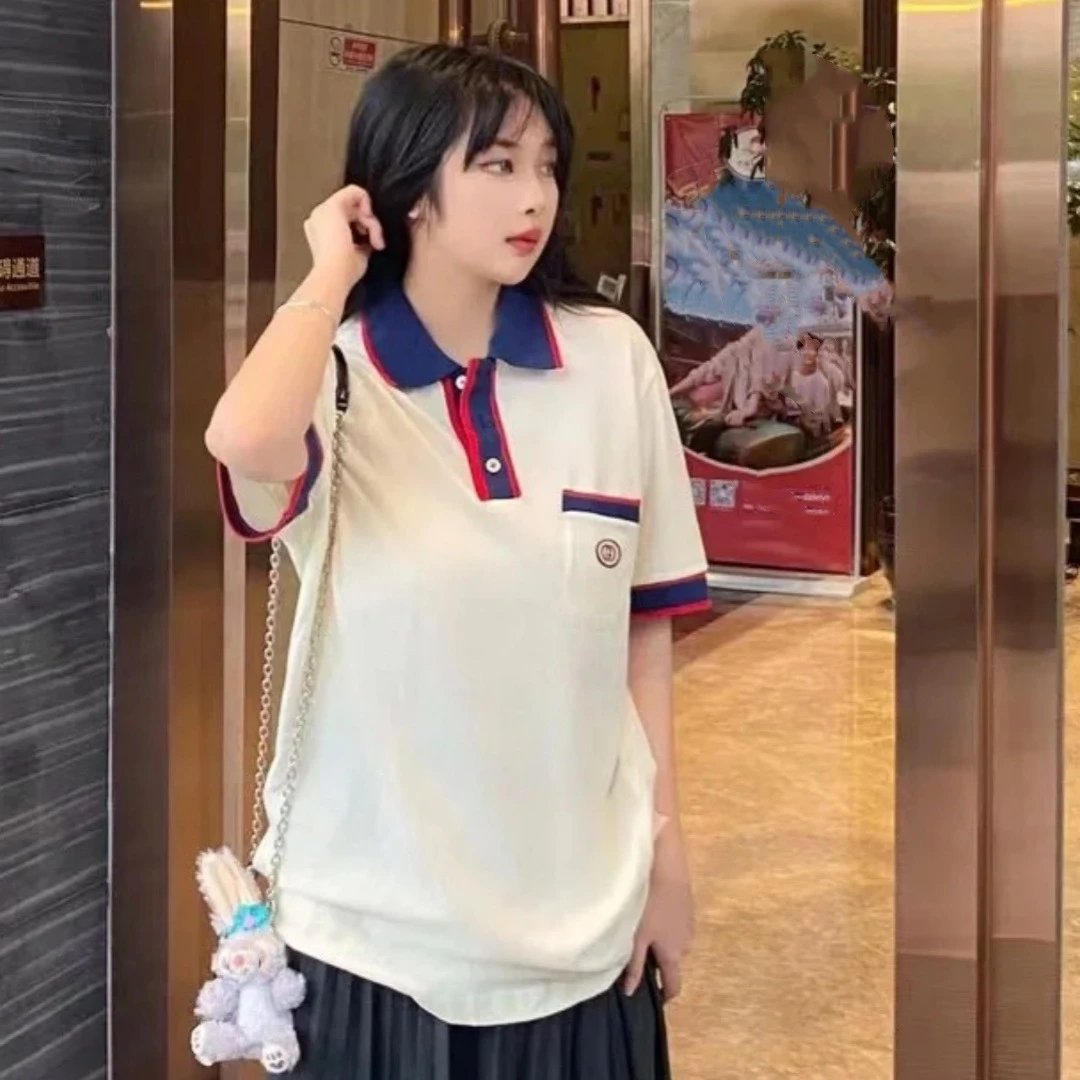 夏季新款GU家口袋GG刺绣logo撞色短袖Polo衫针织衫男女
