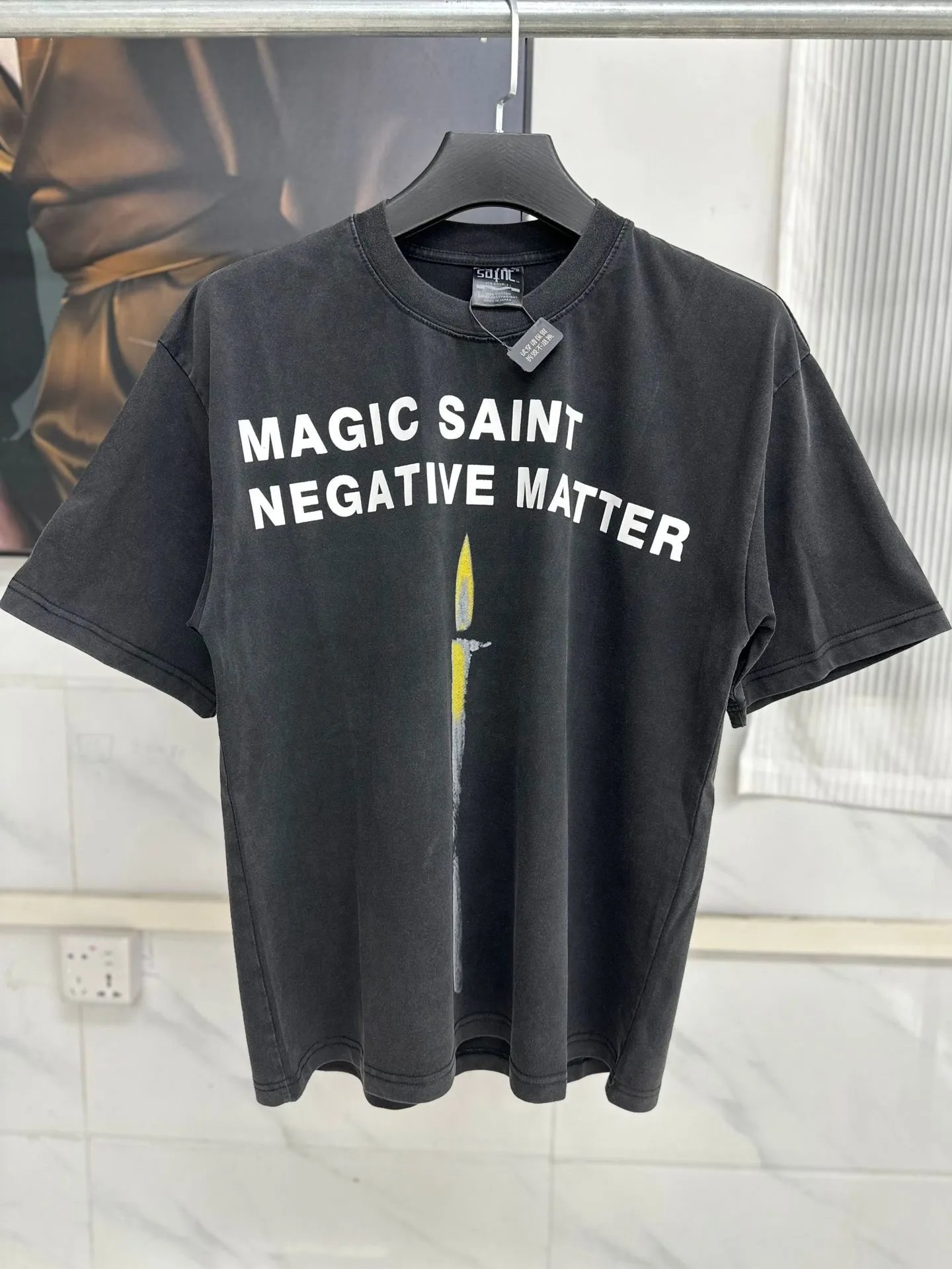 Saint Michael “蜡烛”字母印花直喷印花复古水洗做旧短袖T恤