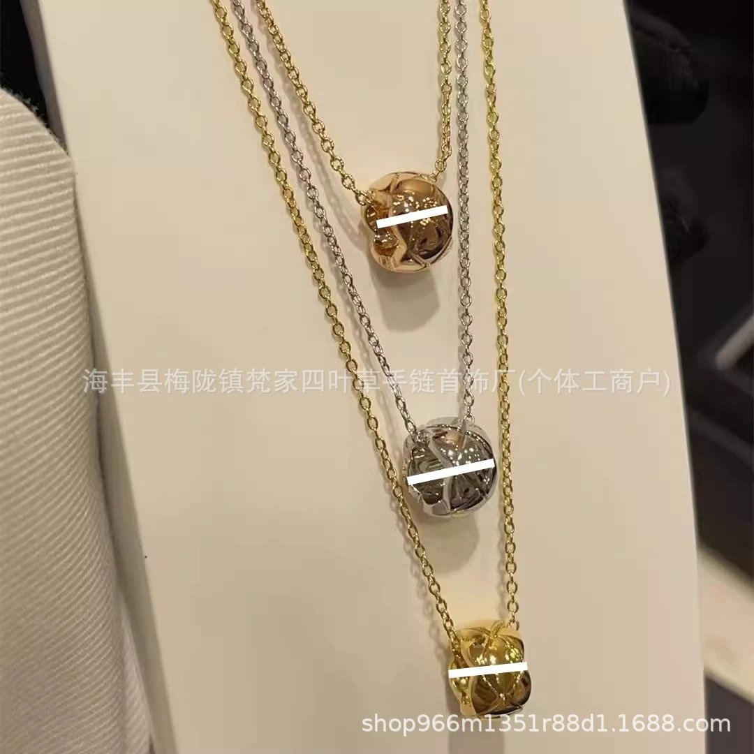 高级感小金豆项链女轻奢小香风 镀18k玫瑰金新款coco菱格纹锁骨链