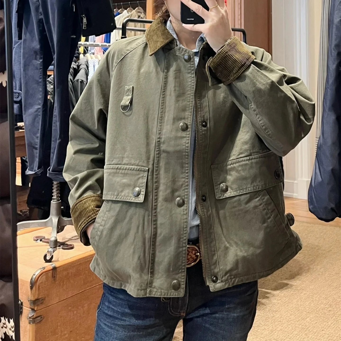 RL拉夫小马刺绣巴恩风工装纯色单排扣女士短款休闲夹克外套
