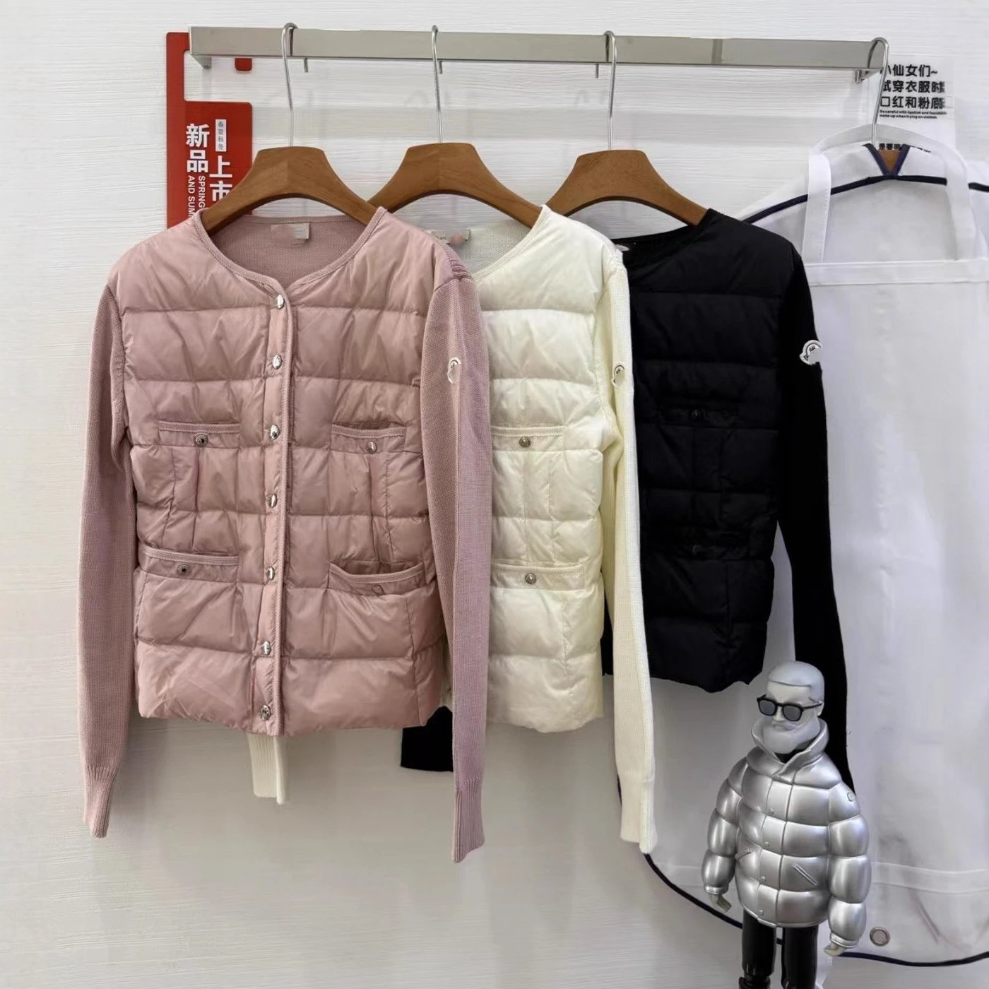 M蒙家女士针织拼接90白鸭轻薄绒羽绒服夹克外套女装