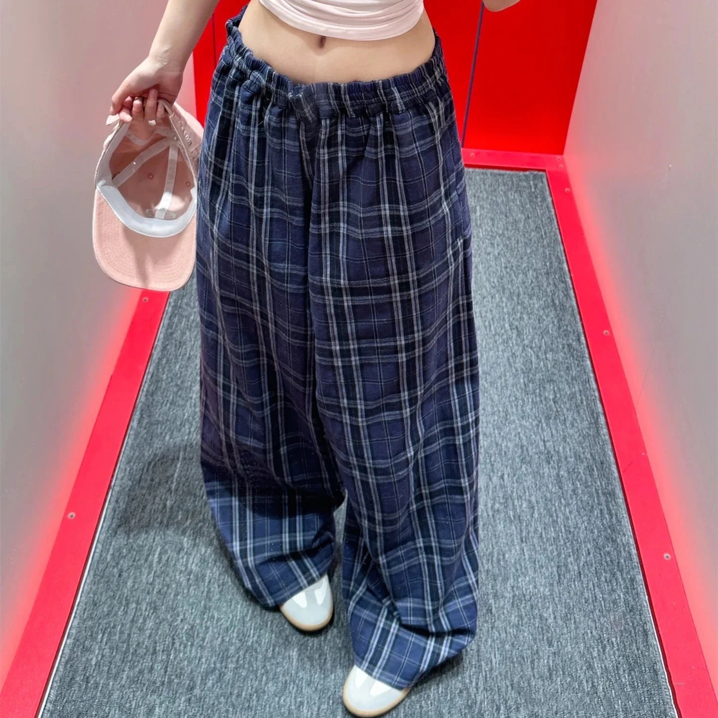 巴黎B家网红款格纹法兰绒长裤阔腿休闲裤男女