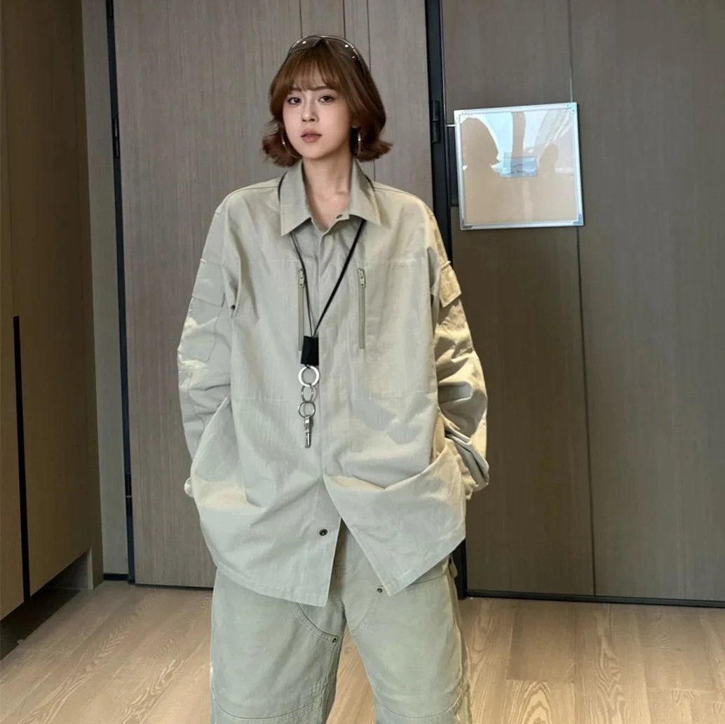 巴黎B家新款翻领工装夹克拉链宽松冲锋衣外套男女