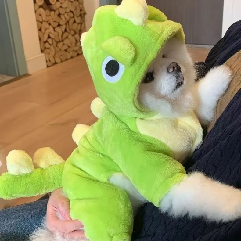 新款小恐龙变身小狗狗衣服秋冬季法兰绒保暖泰迪比熊猫咪宠物衣服