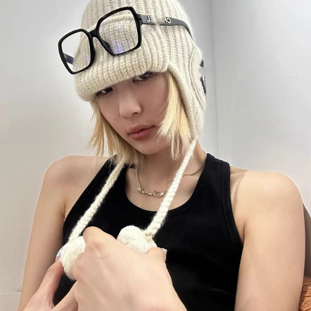 小红书同款 C家小香风雷锋帽秋冬保暖针织毛线帽百搭显瘦护耳冷帽
