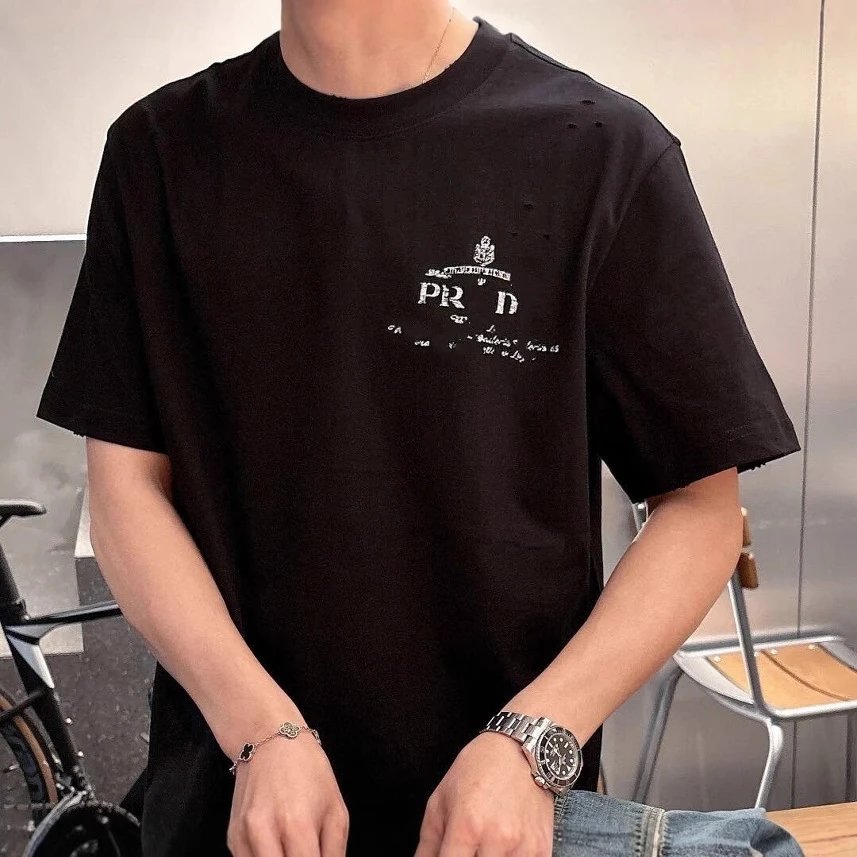 P家胸口经典字母印花圆领短袖T恤男女