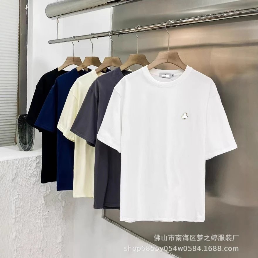 蒙家纯棉圆领男女同款刺绣百搭宽松短袖简约休闲T恤情侣上衣