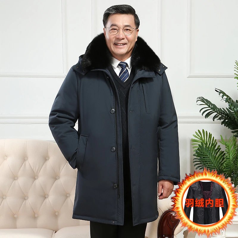 中老年人羽绒服男新款中长款拆卸爸爸装40-50-6070岁外套