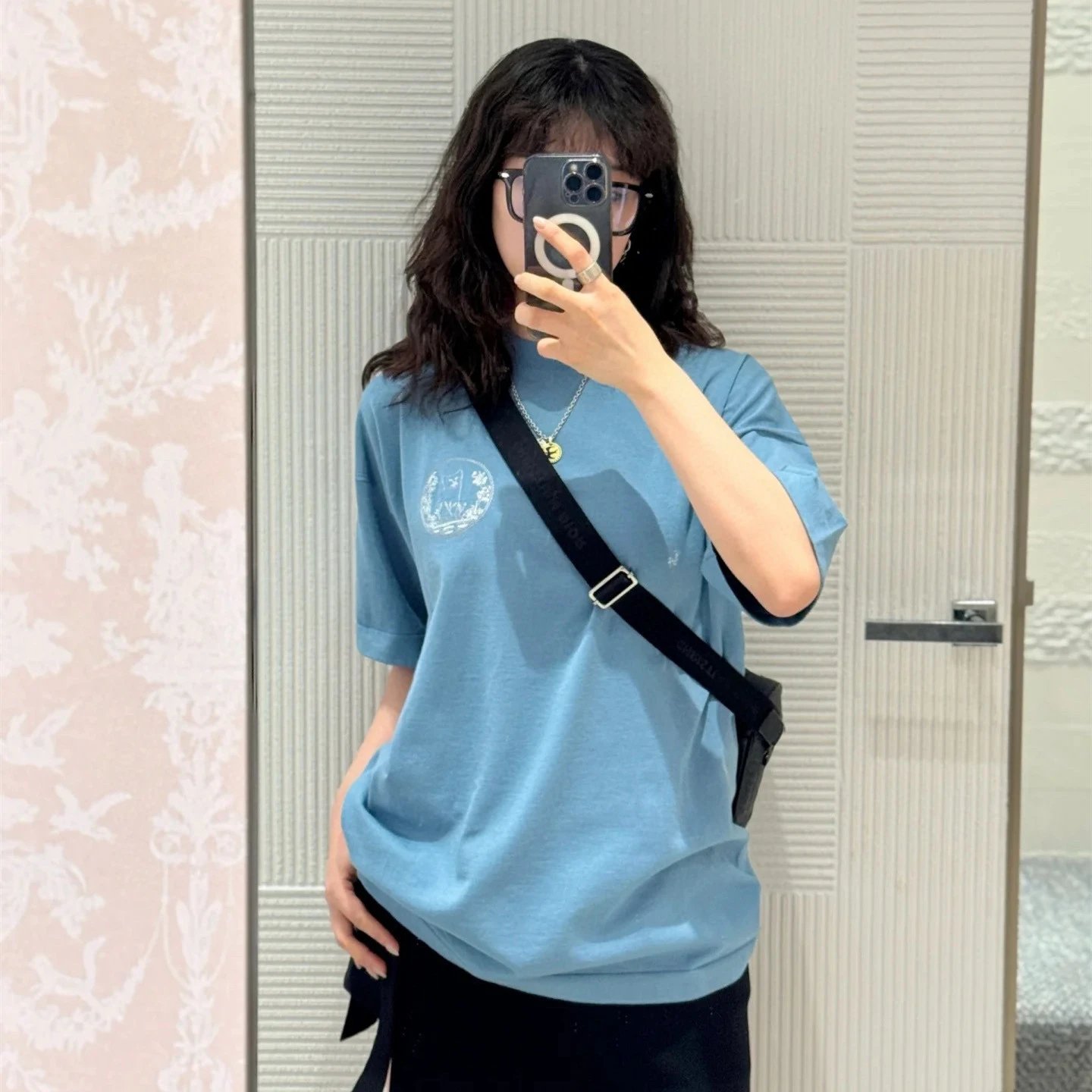 DI家小猫咪刺绣标识毛织宽松男女短袖T恤上衣
