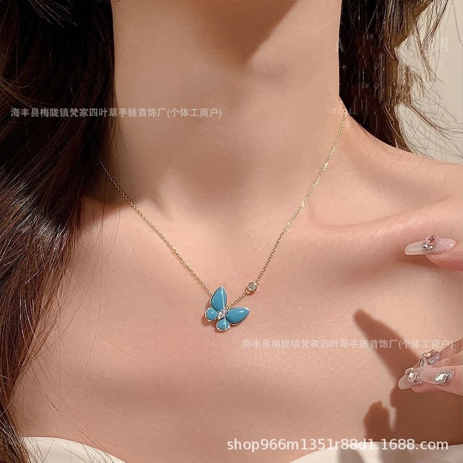 镀18k金仿绿松石蝴蝶项链锁骨链时尚百搭精致甜美风送朋友款气质