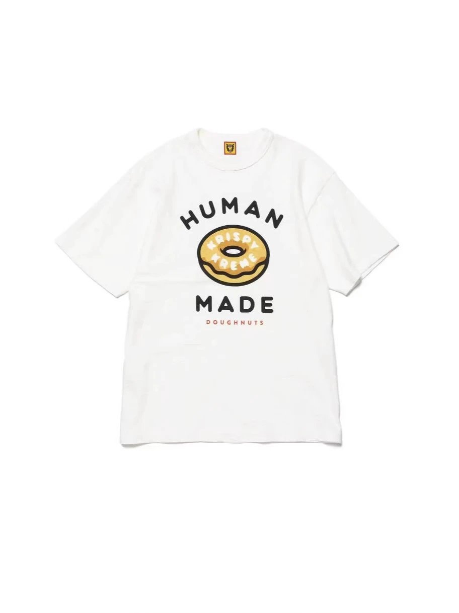 2024夏季日系human甜甜圈图案印花圆领短袖宽松休闲T恤潮
