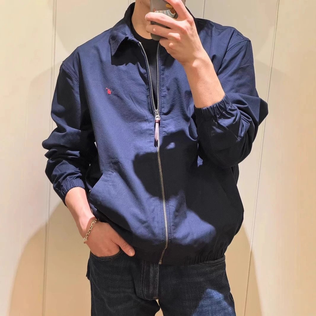 早春新款RL拉夫小马老干部哈灵顿格子内里秋冬老钱风翻领夹克外套