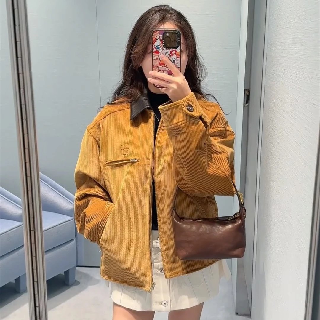 2025秋冬新款MIU缪家拼接刺绣棉服灯芯绒夹克外套男女