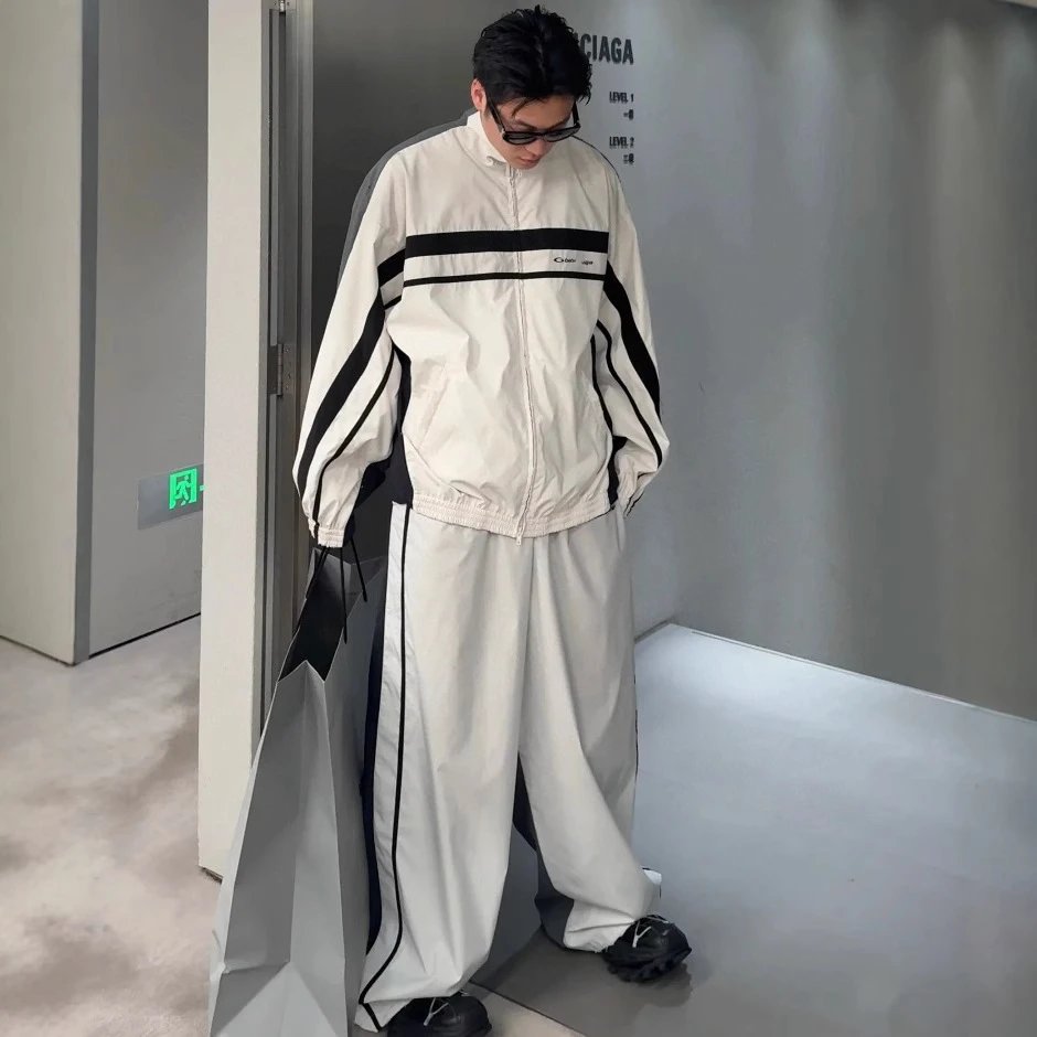 巴黎B家拼色拼接校服风古着版型运动服冲锋衣外套长裤套装