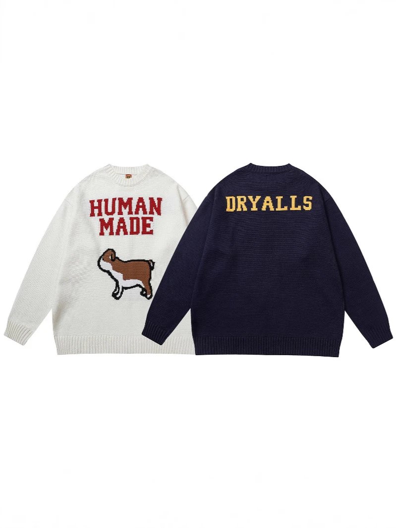 HUMAN  SS秋冬RAGLAN SLEEVE KNIT斗牛犬字母针织毛衣外套