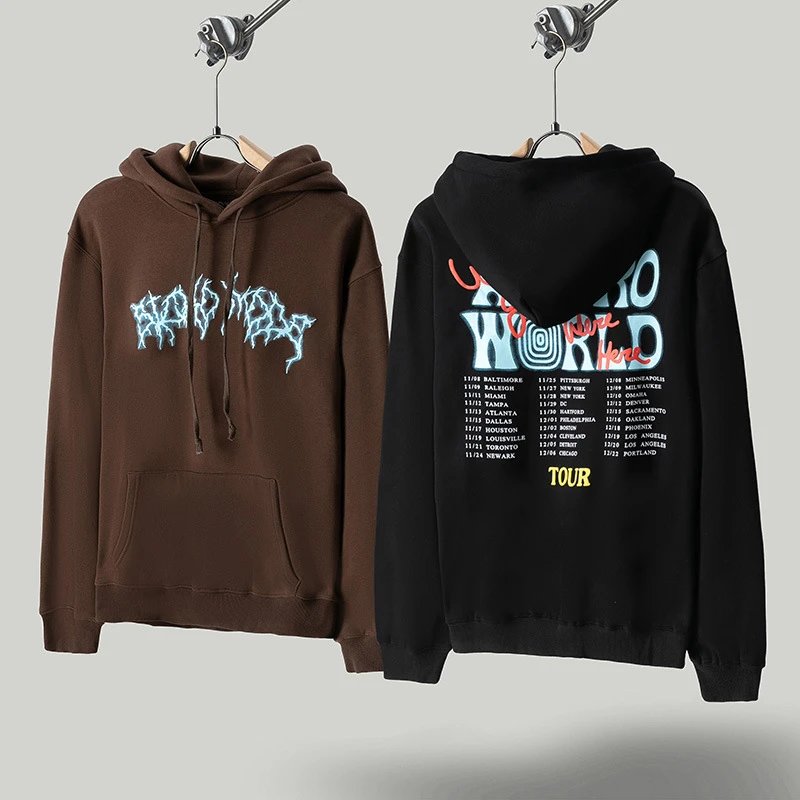 Travis Scott TSAstroworld字母闪电发泡印花加绒连帽卫衣男女款