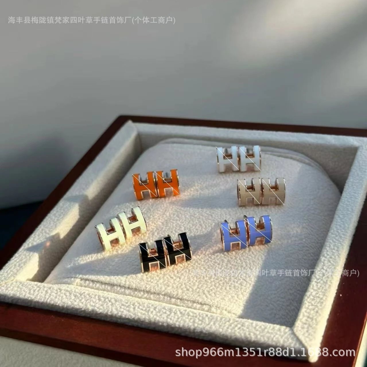 爱家H耳钉女pop迷你大号珐琅18k玫瑰金黄金字母耳环925银针