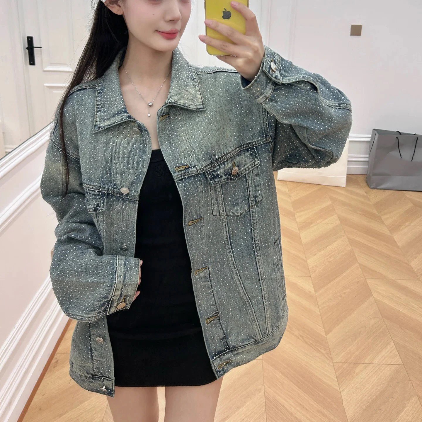 巴黎B家小红书网红款满钻满天星牛仔外套夹克男女