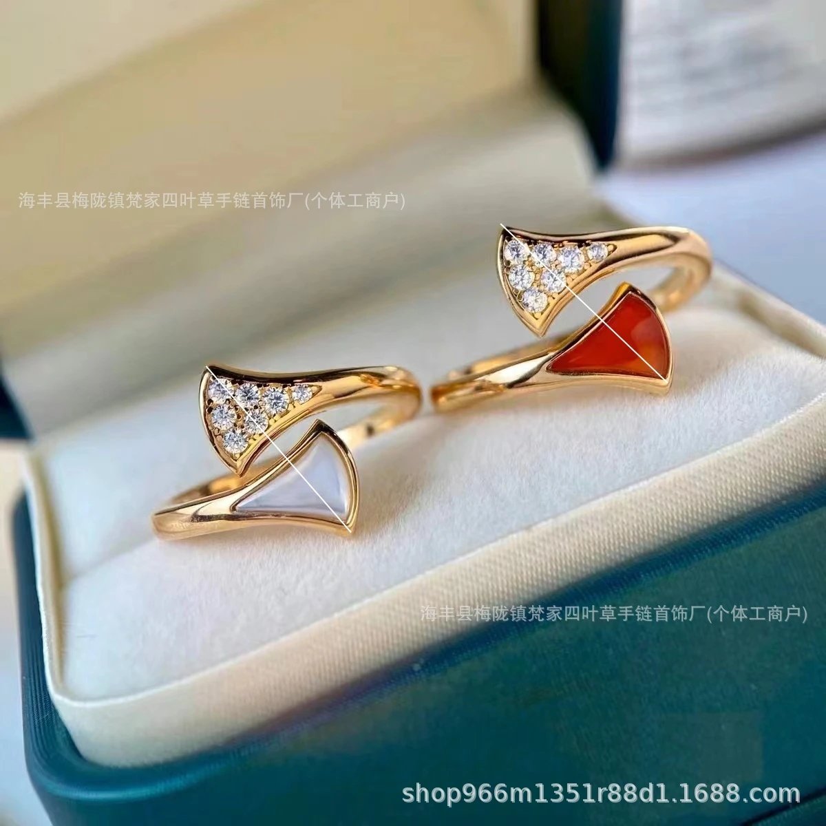 精工版宝家扇形戒指女纯银轻奢18K玫瑰金白贝母红玉髓小裙子指环