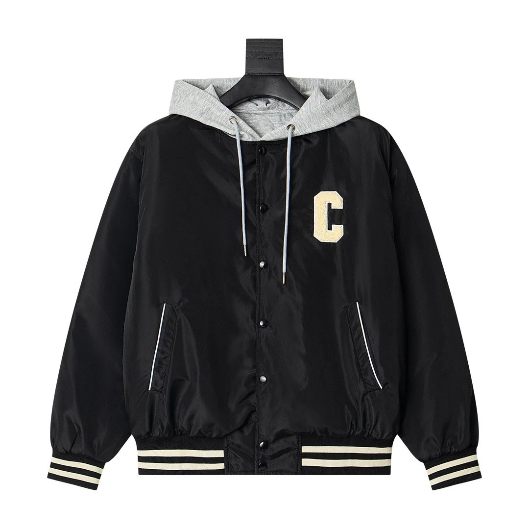CEL毛巾绣刺绣LOGO连帽棒球服夹克棉服外套男女
