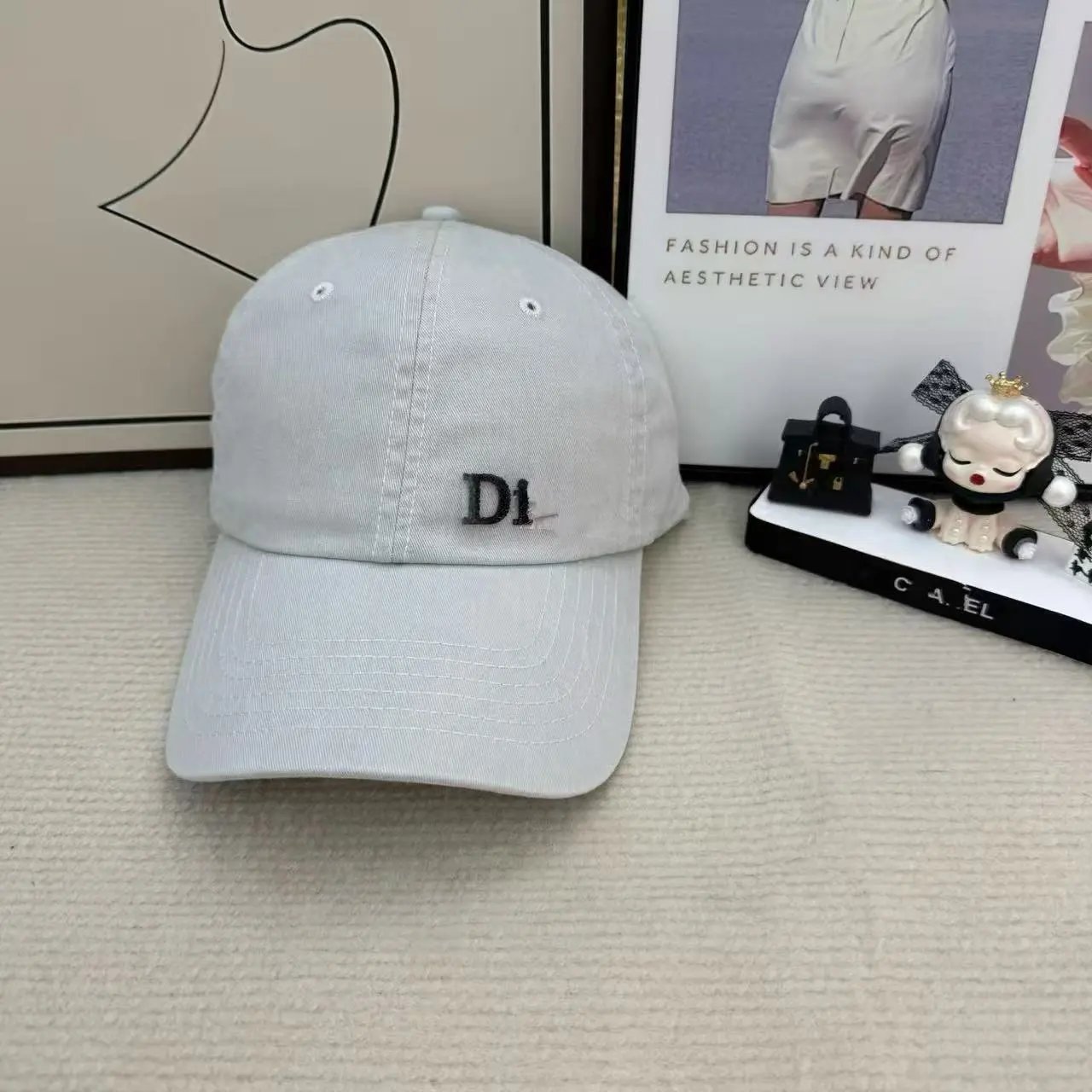 D 家字母新款水钻棒球帽女夏季遮阳防晒帽子男网红潮牌百搭水洗帽