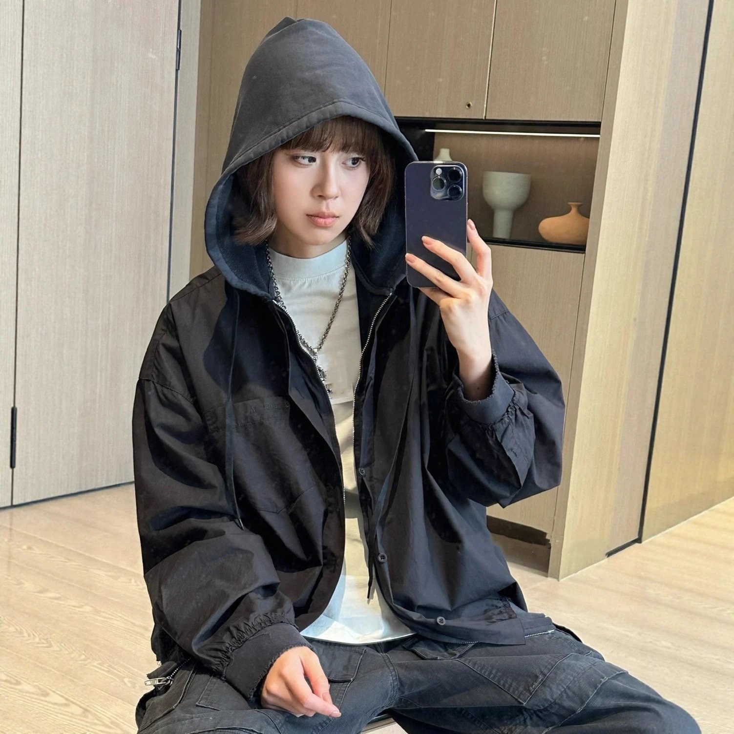 巴黎B家网红款240g全棉府绸连帽卫衣拼接外套男女