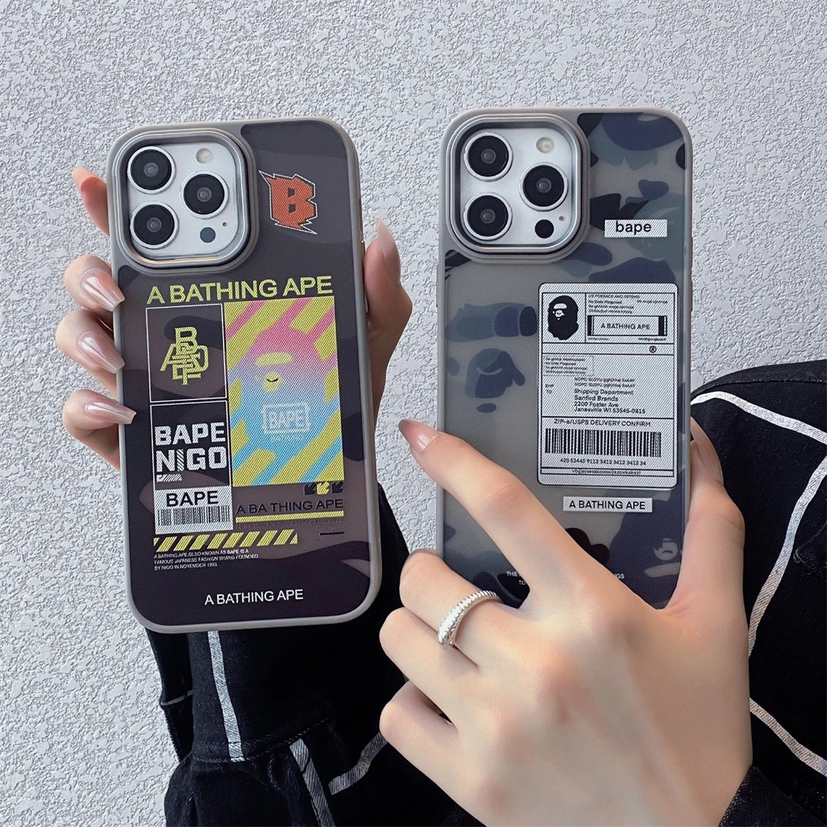 潮牌迷彩猿人头iPhone15promax手机壳防摔全包磨砂苹果16