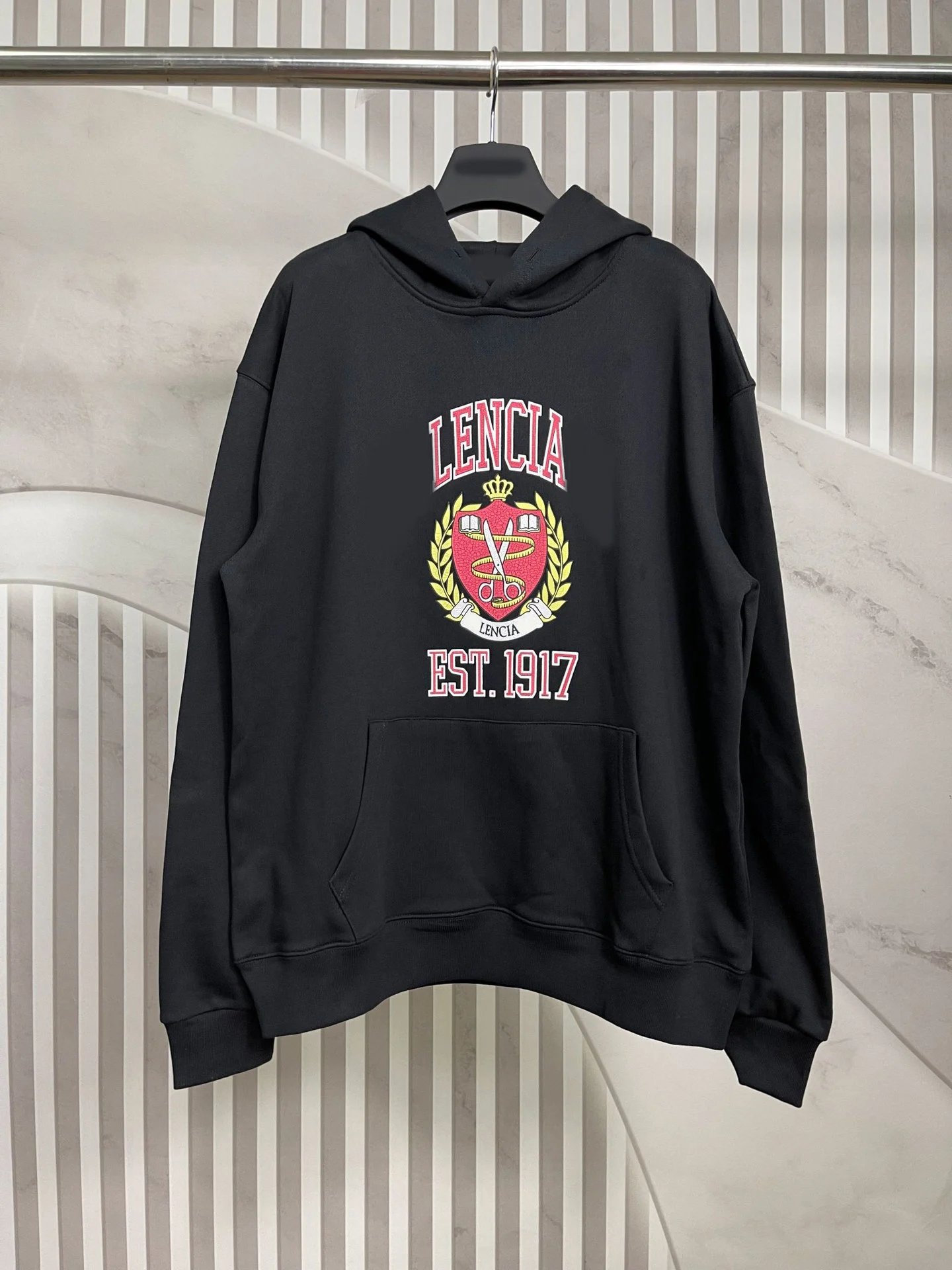 巴黎1917盾牌爆裂印花连帽卫衣帽衫内里毛圈宽松OS版型卫衣帽衫