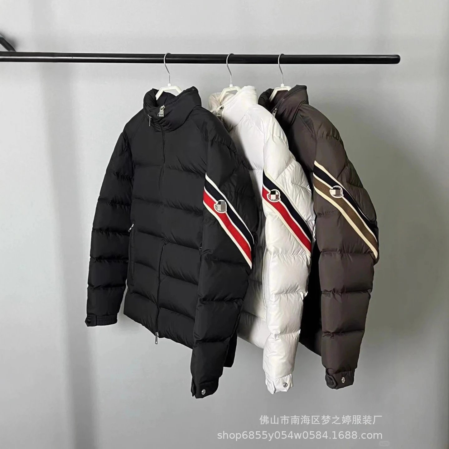 蒙家连帽加厚棉服男2025年冬季潮牌百搭三色织带彩条新款外套