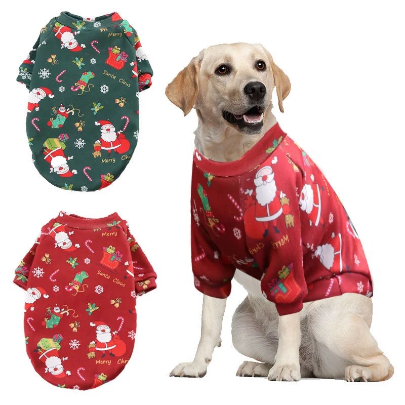 中大狗狗猫咪泰迪比熊法斗狗衣服加绒圣诞印花猫卫衣冬款宠物用品