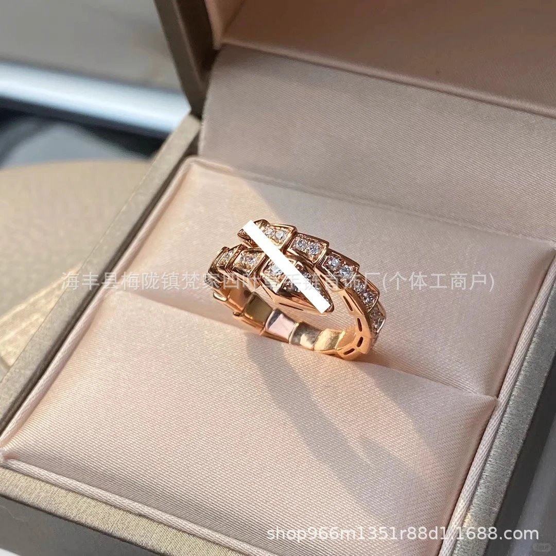宝家弹簧玫瑰金蛇形戒指女蛇骨三圈满钻高级感合金情侣对戒指