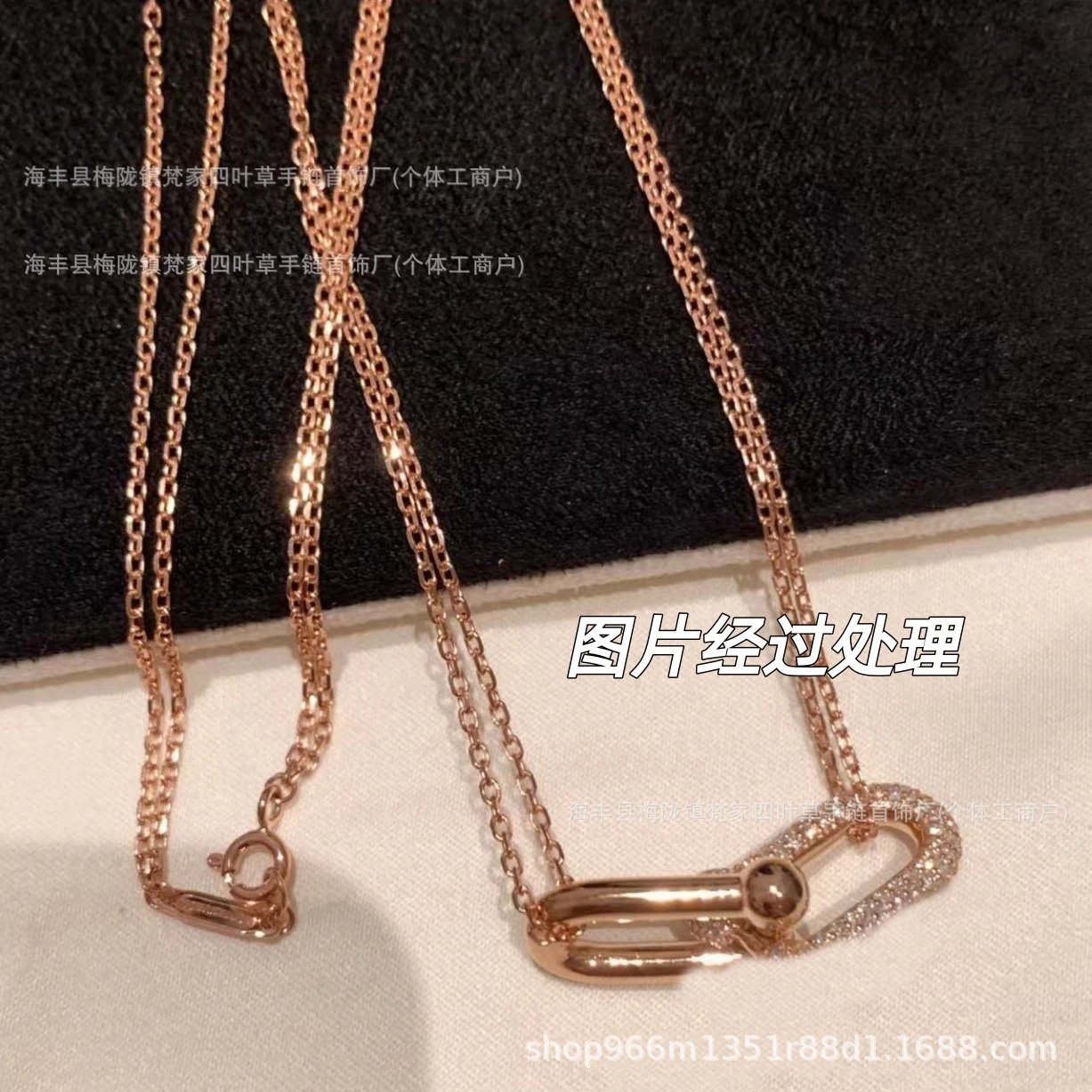蒂家高级感玫瑰金双环马蹄扣项链杨颖明星同款U形双U锁骨链送女友