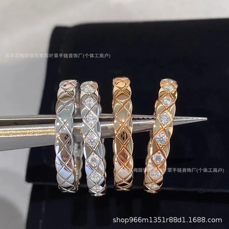 coco闺蜜食指coco菱格纹戒指女轻奢高级感设计玫瑰金情侣对戒